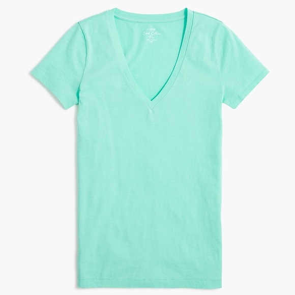 J. CREW V-Neck Tee Vintage Slub Cotton Sunwashed Mint Short Sleeve T-Shirt NWT - Picture 2 of 9